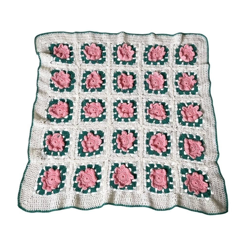 Handmade Vintage Granny Square Floral Crochet Throw Blanket